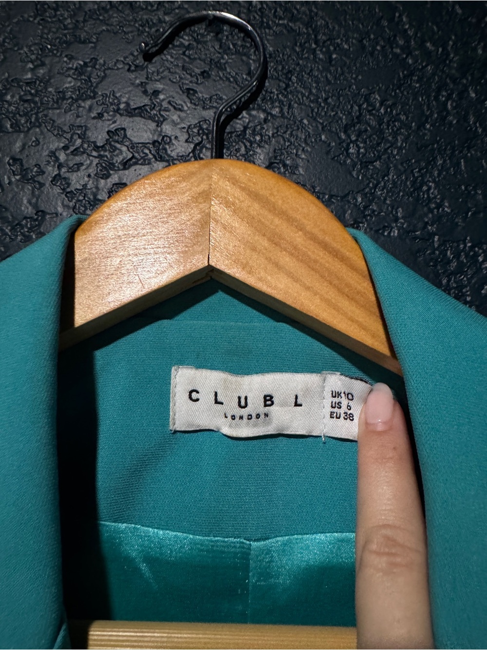 Club L London Teal Feather-Cuff Belted Blazer - Picture 5 of 5